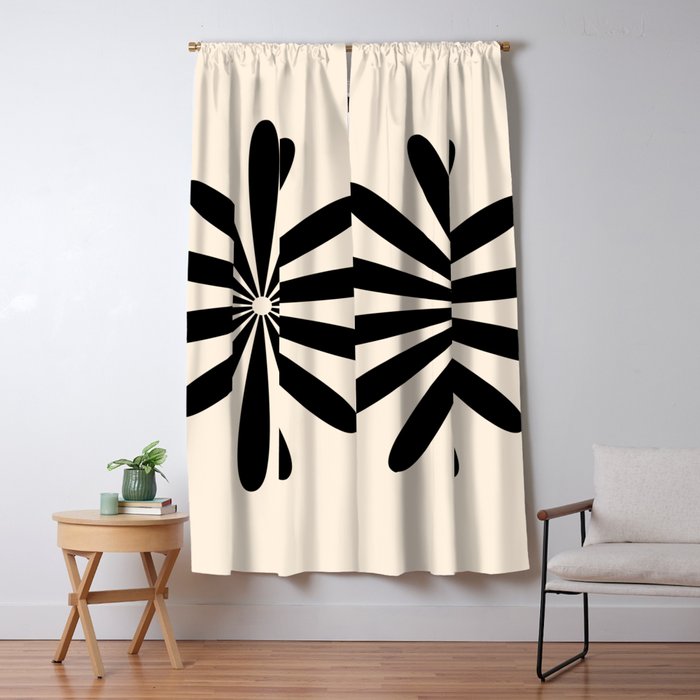 Big Daisy Retro Minimalist Black and Almond Cream Window Curtain Gallery Image 5