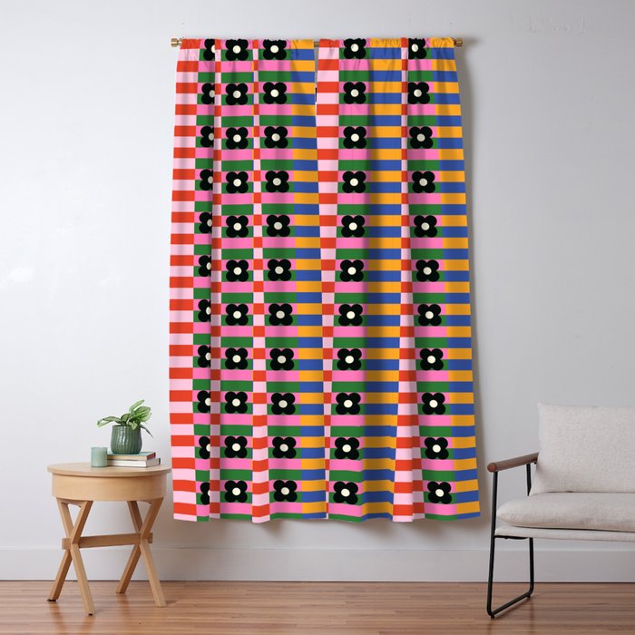 Mod Color Blocked Flower Pattern Window Curtain Gallery Image 1
