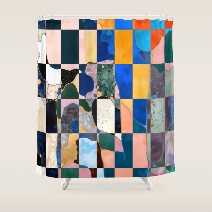 Luxe Checkerboard Shower Curtain Gallery Image 1