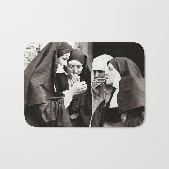 Nuns Smoking Vintage Photograph 1931 Bath Mat Gallery Image 1
