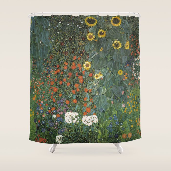 Farm Garden with Sunflowers (Bauerngarten mit Sonnenblumen) by Gustav Klimt Shower Curtain Gallery Image 1