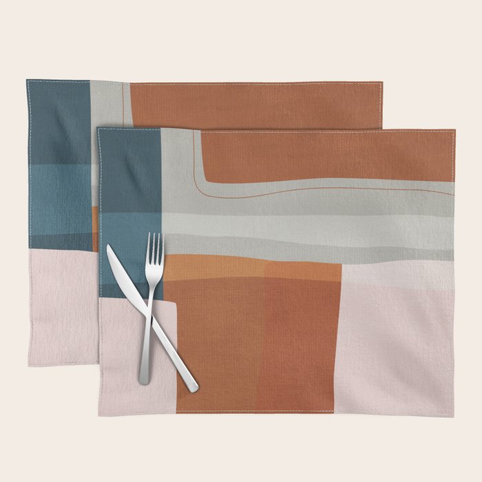 Abstract MCM Navy Burnt Orange Beige Blush Placemat Gallery Image 1
