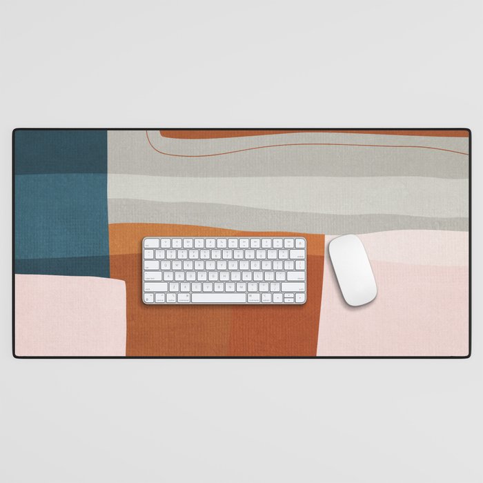 Abstract MCM Navy Burnt Orange Beige Blush Desk Mat Gallery Image 1