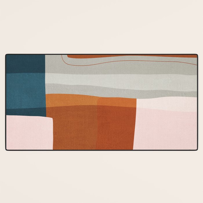 Abstract MCM Navy Burnt Orange Beige Blush Desk Mat Gallery Image 3