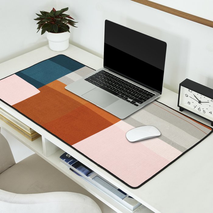 Abstract MCM Navy Burnt Orange Beige Blush Desk Mat Gallery Image 2