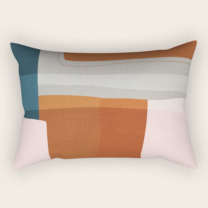 Abstract MCM Navy Burnt Orange Beige Blush Rectangular Pillow Gallery Image 2
