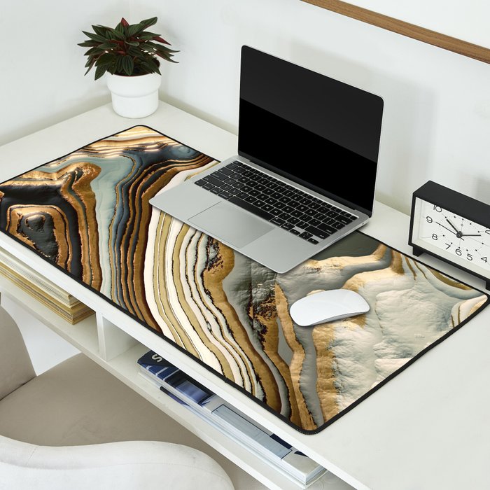 White Gold Agate Abstract Desk Mat Gallery Image 2