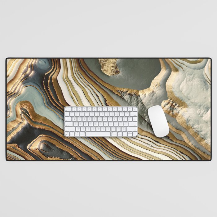 White Gold Agate Abstract Desk Mat Gallery Image 1
