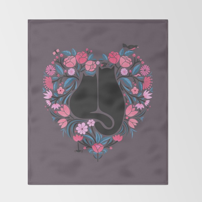 I Heart Cats and Flowers Throw Blanket Gallery Image 2