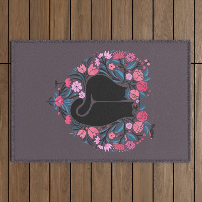 I Heart Cats and Flowers Outdoor Rug Gallery Image 1