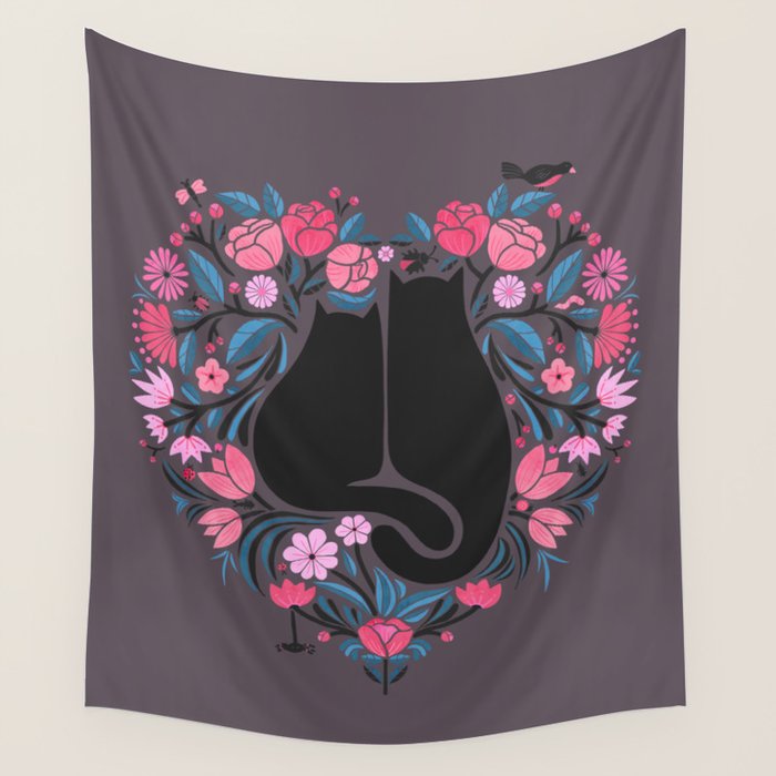 I Heart Cats and Flowers Wall Tapestry Gallery Image 4