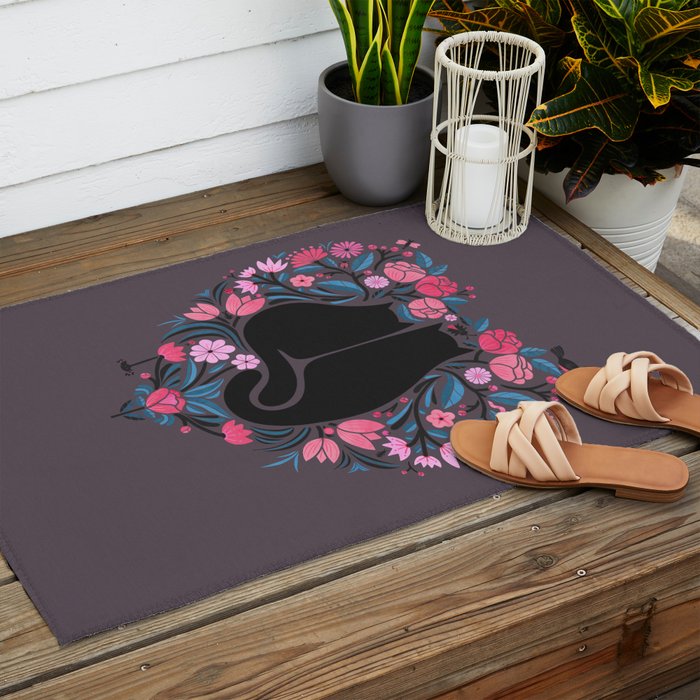 I Heart Cats and Flowers Outdoor Rug Gallery Image 2