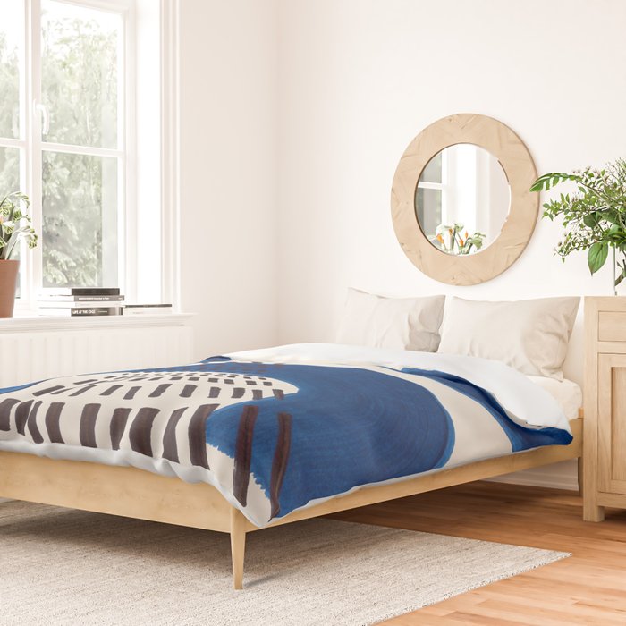 Colorful Mid Century Modern Abstract Fun Shapes Patterns Navy Blue Abstract Expressionism Duvet Cover Gallery Image 2