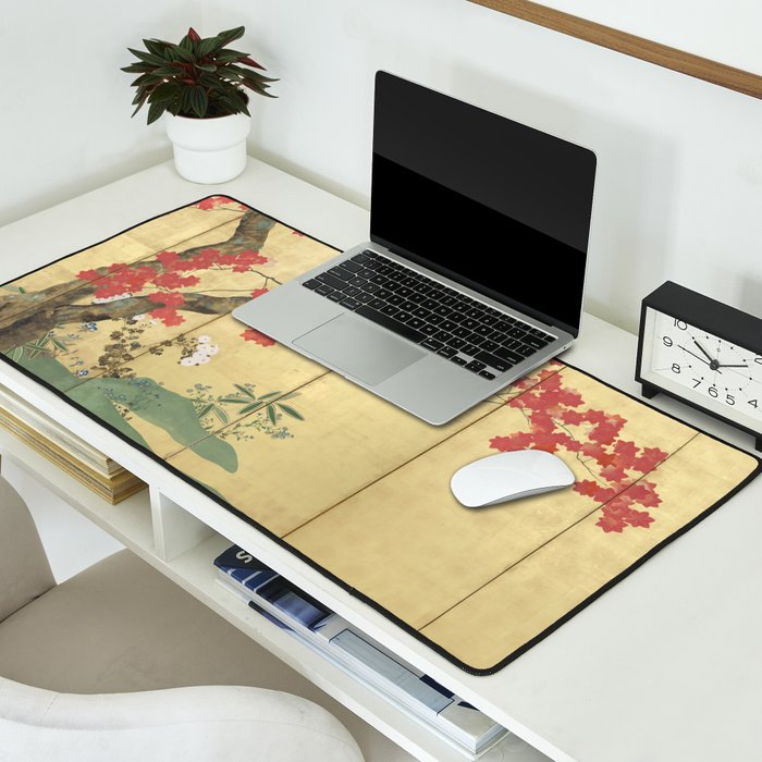 Maple Tree Japanese Edo Period Six-Panel Gold Leaf Screen Desk Mat Gallery Image 2