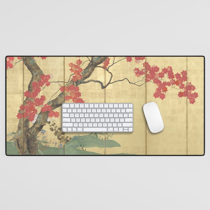 Maple Tree Japanese Edo Period Six-Panel Gold Leaf Screen Desk Mat Gallery Image 1