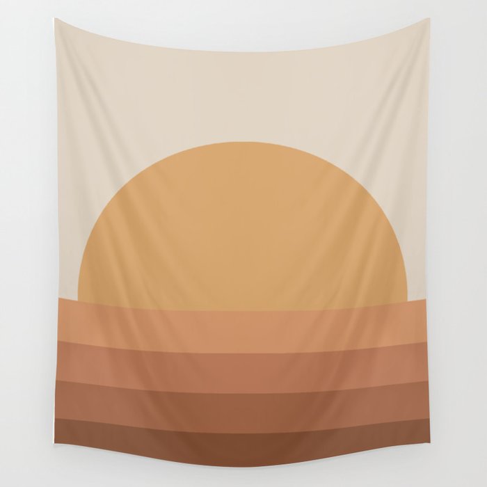 Minimal Retro Sunset Sunrise - Neutral Desert Orange Wall Tapestry Gallery Image 1
