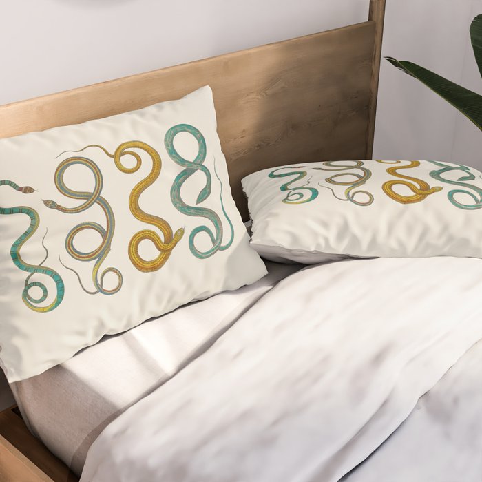 Albertus Seba Snakes Illustration Teal And Yellow Scales Pillow Sham Gallery Image 2