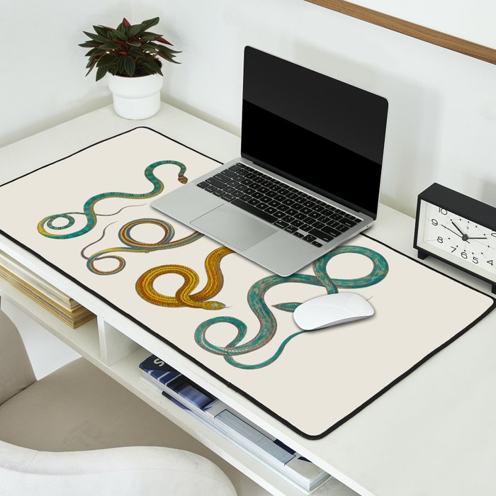 Albertus Seba Snakes Illustration Teal And Yellow Scales Desk Mat Gallery Image 2