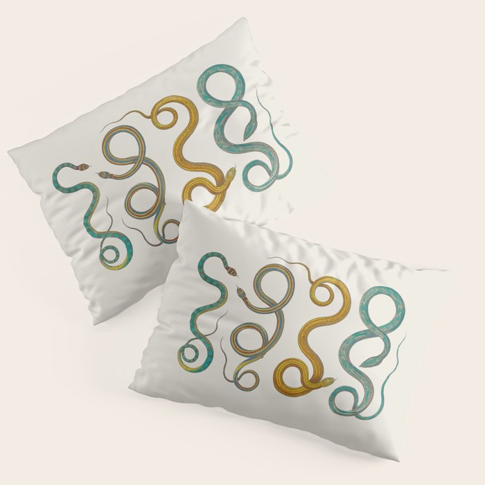 Albertus Seba Snakes Illustration Teal And Yellow Scales Pillow Sham Gallery Image 3