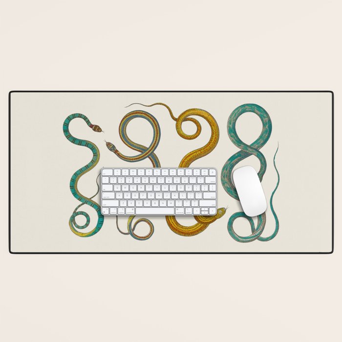 Albertus Seba Snakes Illustration Teal And Yellow Scales Desk Mat Gallery Image 1
