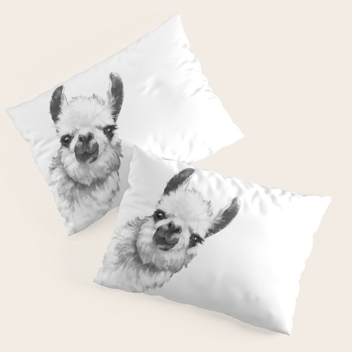 Sneaky Llama Black and White Pillow Sham Gallery Image 3