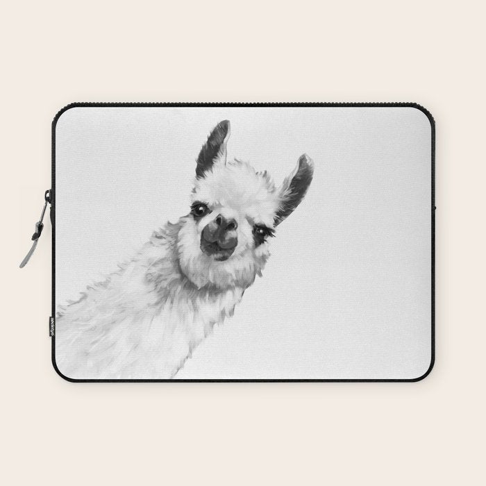 Sneaky Llama Black and White Laptop Sleeve Gallery Image 1