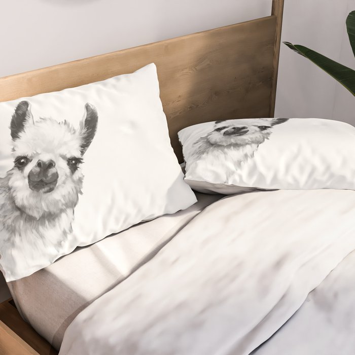 Sneaky Llama Black and White Pillow Sham Gallery Image 2