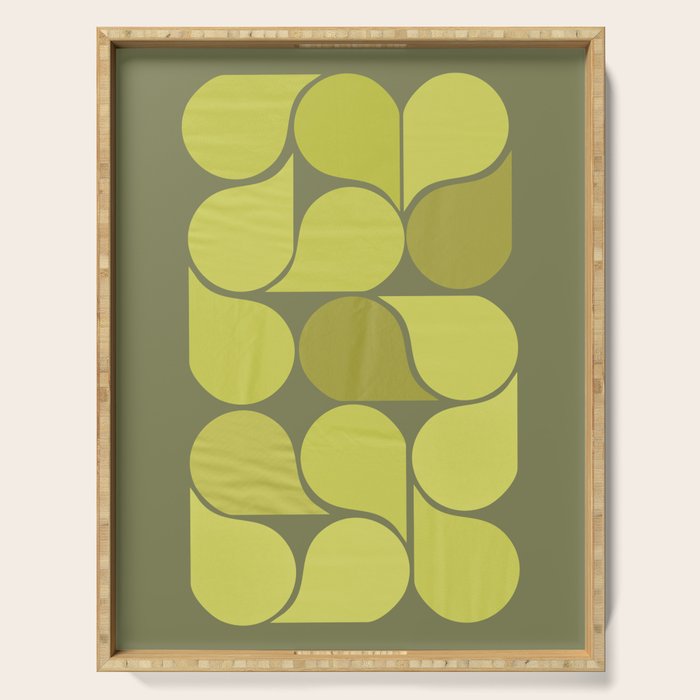 Bright Yellow Teardrop Pattern on Olive Green Serving Tray Gallery Image 1
