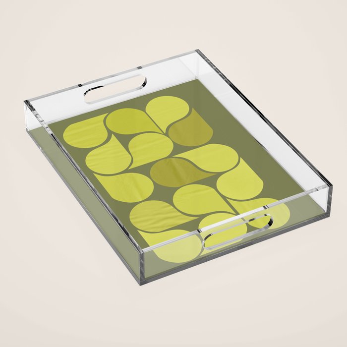 Bright Yellow Teardrop Pattern on Olive Green Acrylic Tray Gallery Image 1
