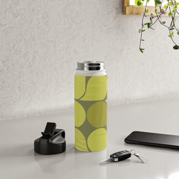 Bright Yellow Teardrop Pattern on Olive Green Water Bottle Gallery Image 4