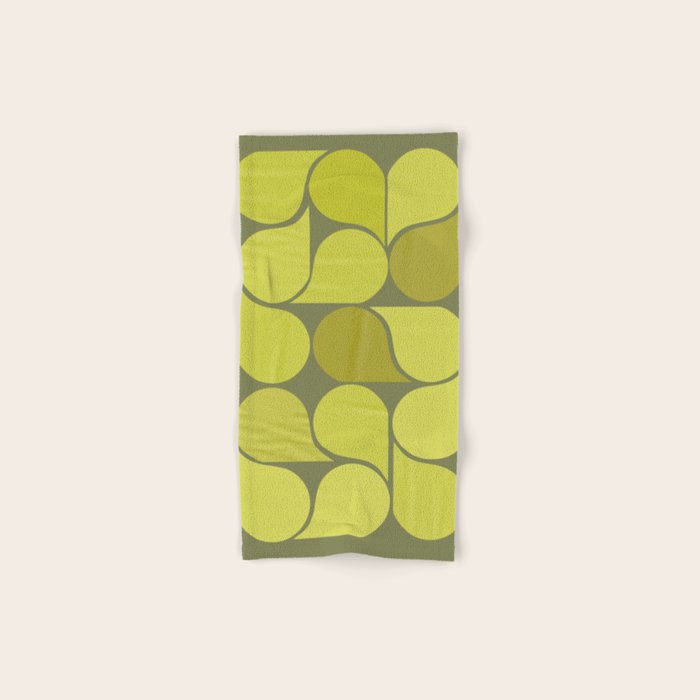 Bright Yellow Teardrop Pattern on Olive Green Bath Towel Gallery Image 1