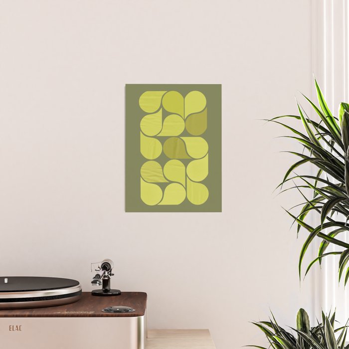 Bright Yellow Teardrop Pattern on Olive Green Poster Gallery Image 2