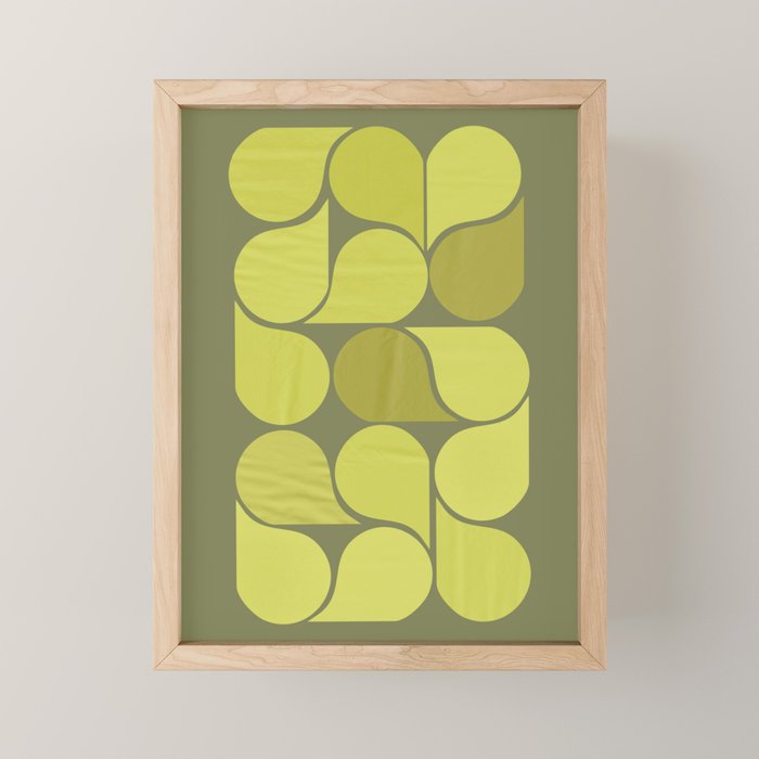 Bright Yellow Teardrop Pattern on Olive Green Mini Art Print Gallery Image 1