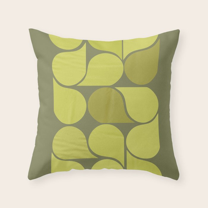 Bright Yellow Teardrop Pattern on Olive Green Throw Pillow Gallery Image 1