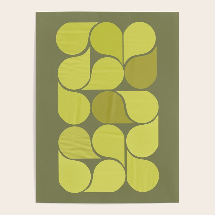 Bright Yellow Teardrop Pattern on Olive Green Poster Gallery Image 4