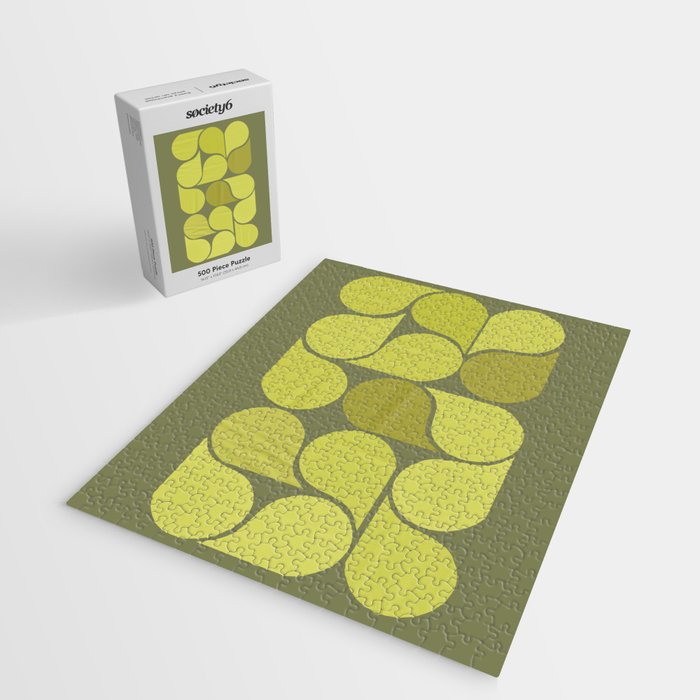 Bright Yellow Teardrop Pattern on Olive Green Jigsaw Puzzle Gallery Image 2