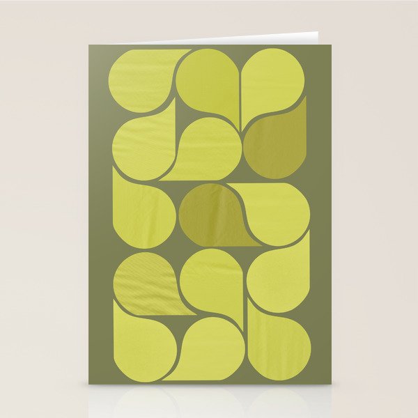 Bright Yellow Teardrop Pattern on Olive Green Stationery Card Gallery Image 2
