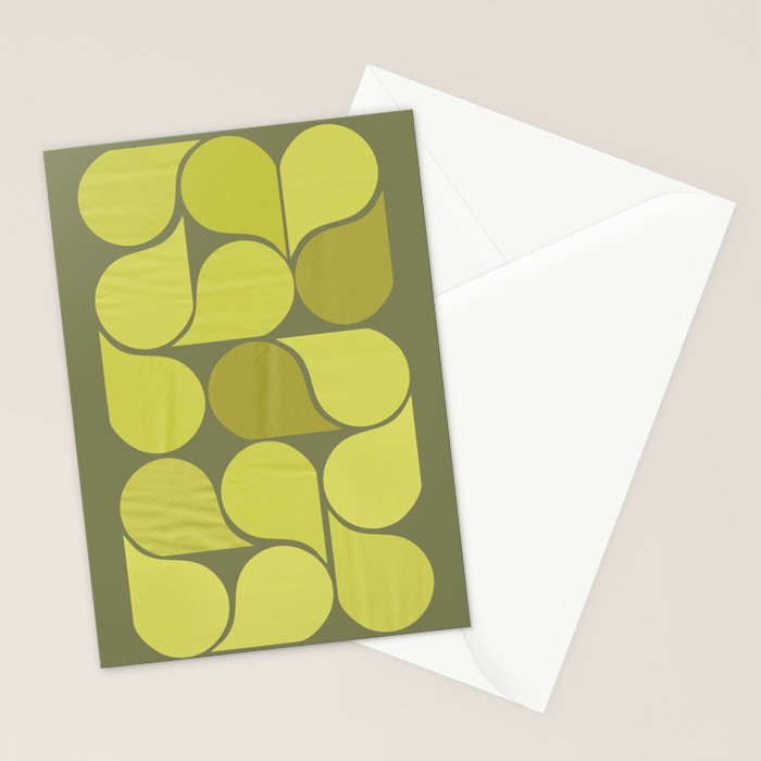 Bright Yellow Teardrop Pattern on Olive Green Stationery Card Gallery Image 2