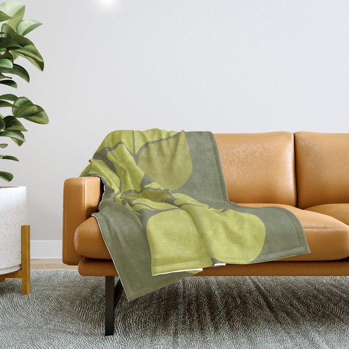 Bright Yellow Teardrop Pattern on Olive Green Throw Blanket Gallery Image 1