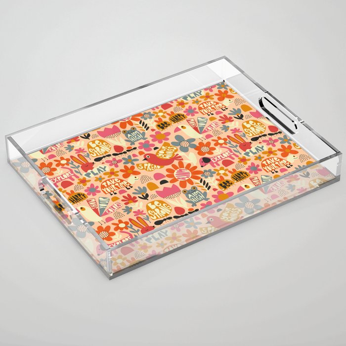Playful Meadow Cute Animals with Motivational Affirmations - Bright and Warm Acrylic Tray Gallery Image 1