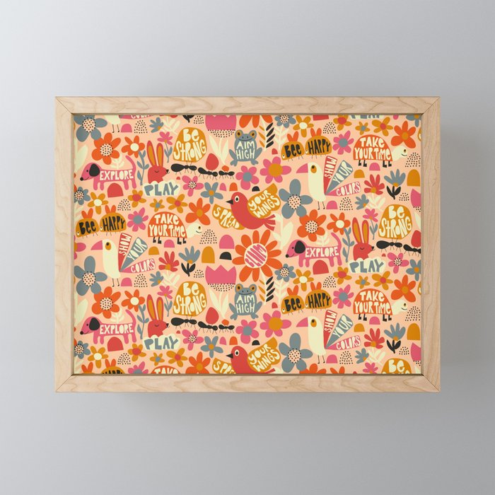 Playful Meadow Cute Animals with Motivational Affirmations - Bright and Warm Mini Art Print Gallery Image 1