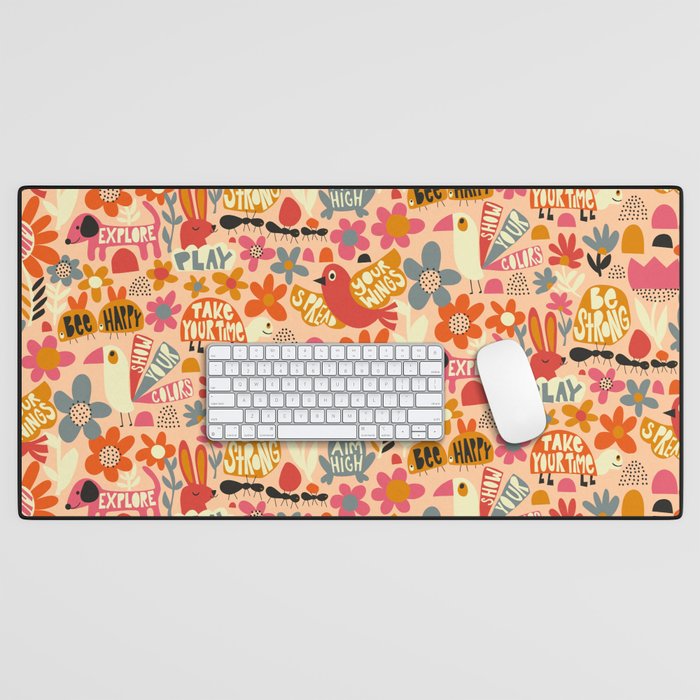 Playful Meadow Cute Animals with Motivational Affirmations - Bright and Warm Desk Mat Gallery Image 1