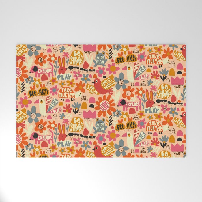 Playful Meadow Cute Animals with Motivational Affirmations - Bright and Warm Welcome Mat Gallery Image 1