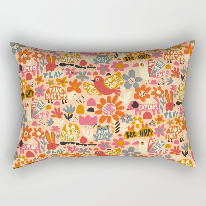 Playful Meadow Cute Animals with Motivational Affirmations - Bright and Warm Rectangular Pillow Gallery Image 2