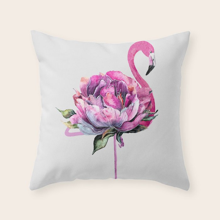 Flower Flamingo Throw Pillow Gallery Image 1