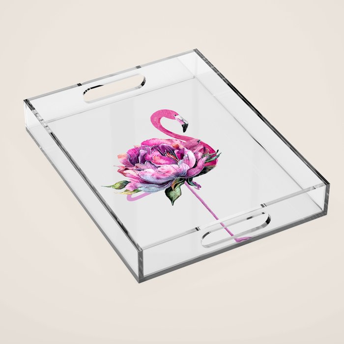 Flower Flamingo Acrylic Tray Gallery Image 1