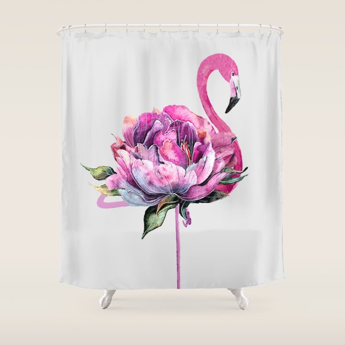 Flower Flamingo Shower Curtain Gallery Image 1