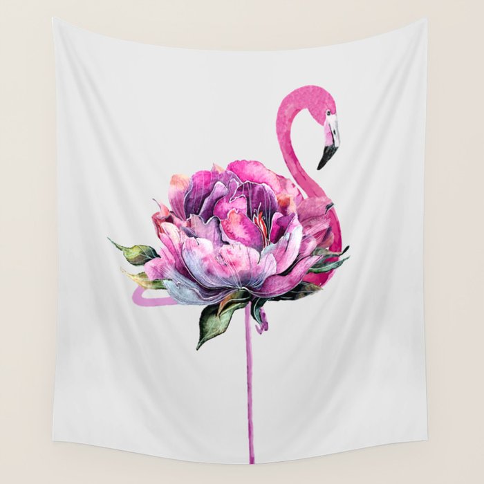 Flower Flamingo Wall Tapestry Gallery Image 1