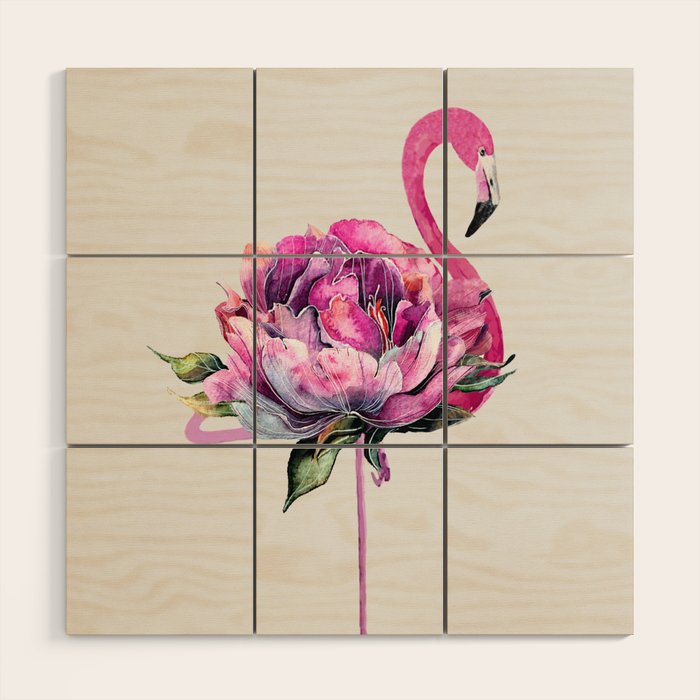 Flower Flamingo Wood Wall Art Gallery Image 1