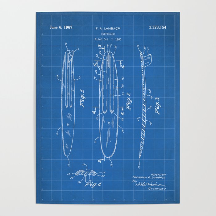 Surfboard Patent - Surfer Surfing Lover Art - Blueprint Poster Gallery Image 4